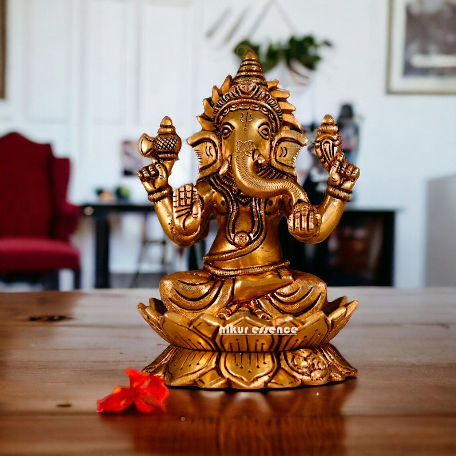 Ganesha Lakshmi Seated on Lotus Brass statue - 7 Inches