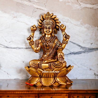 Ganesha Lakshmi Seated on Lotus Brass statue - 7 Inches