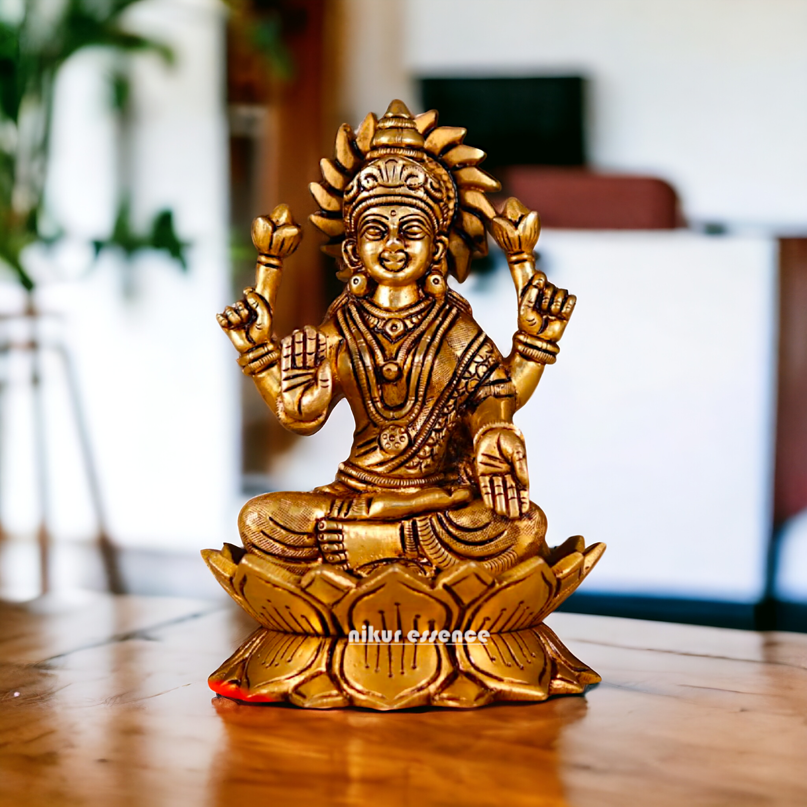 Lakshmi setting on Lotus antique Brass Idol - 7 Inches