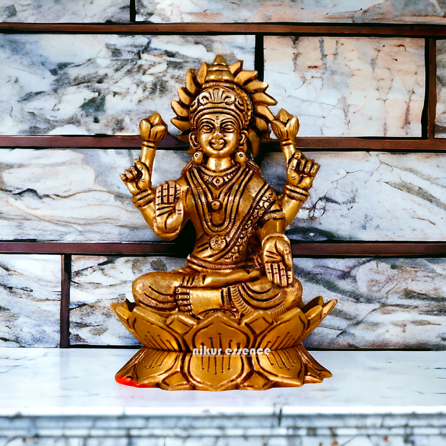 Lakshmi setting on Lotus antique Brass Idol - 7 Inches