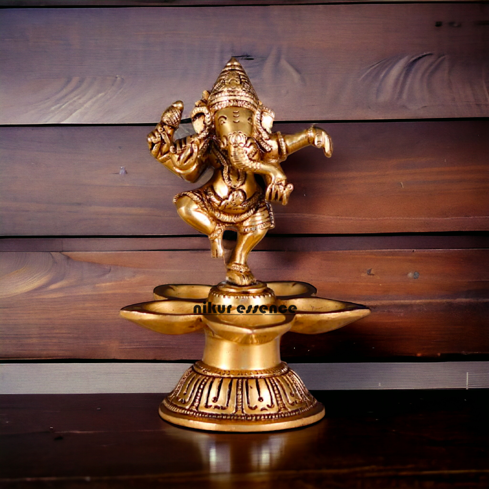 Ganesha Dancing with diya Pital brass - 5.5 Inches