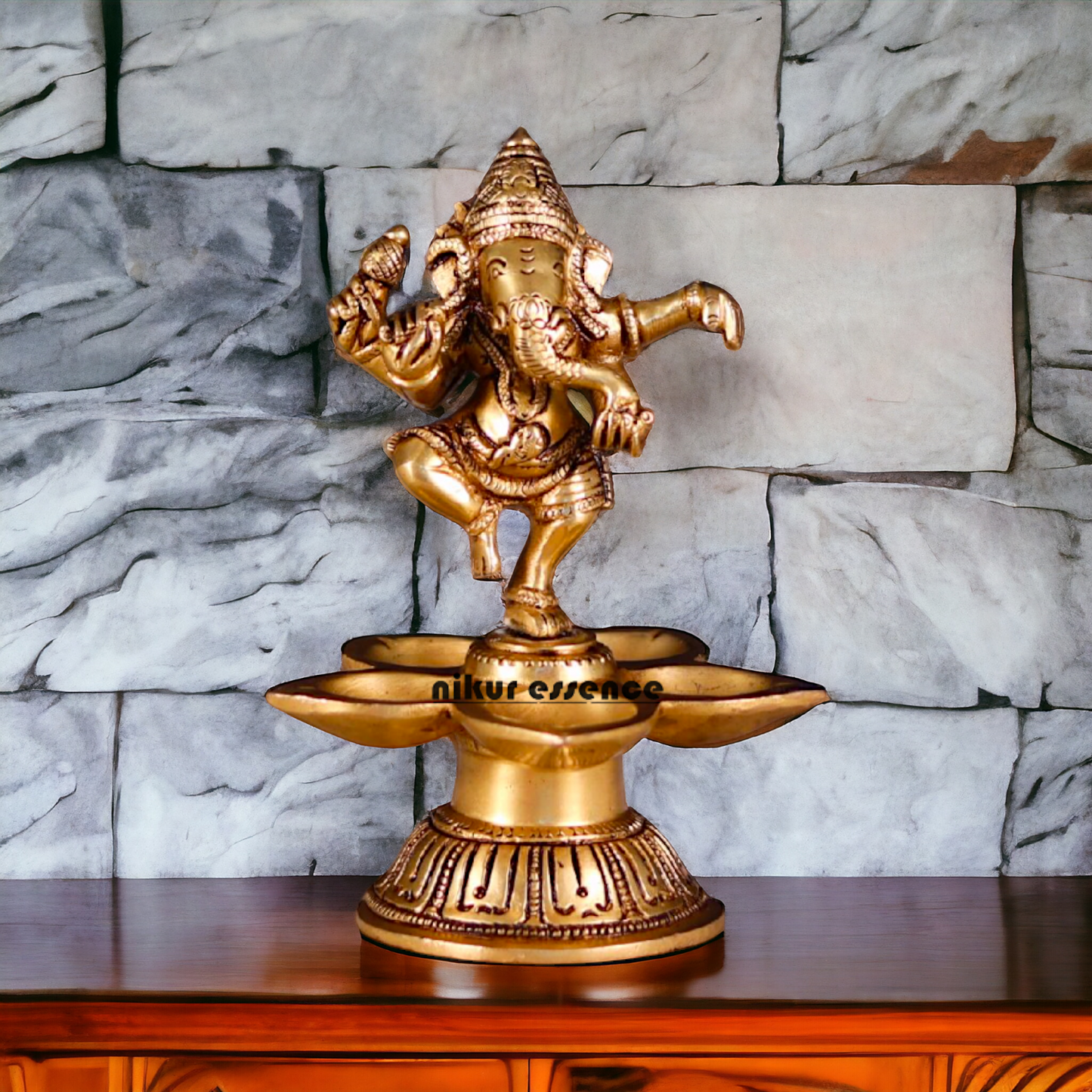 Ganesha Dancing with diya Pital brass - 5.5 Inches