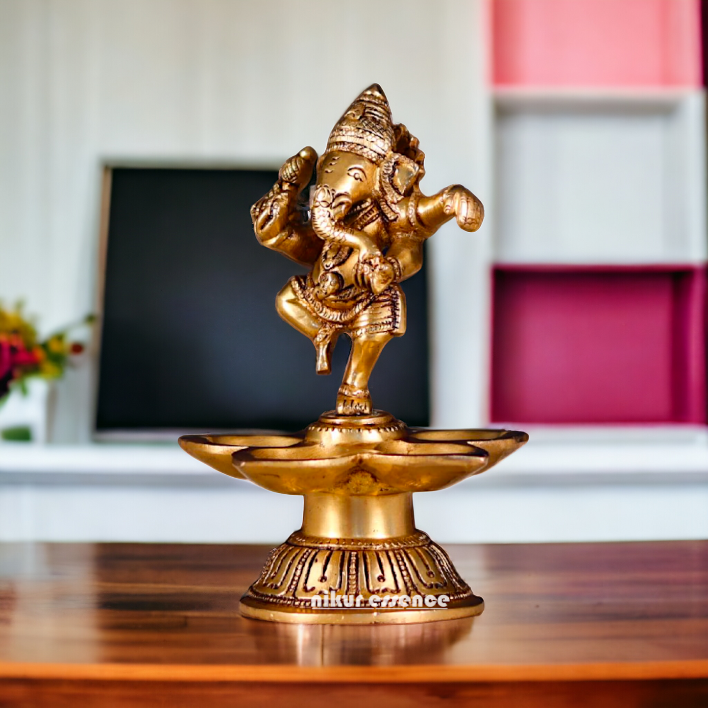 Ganesha Dancing with diya Pital brass - 5.5 Inches