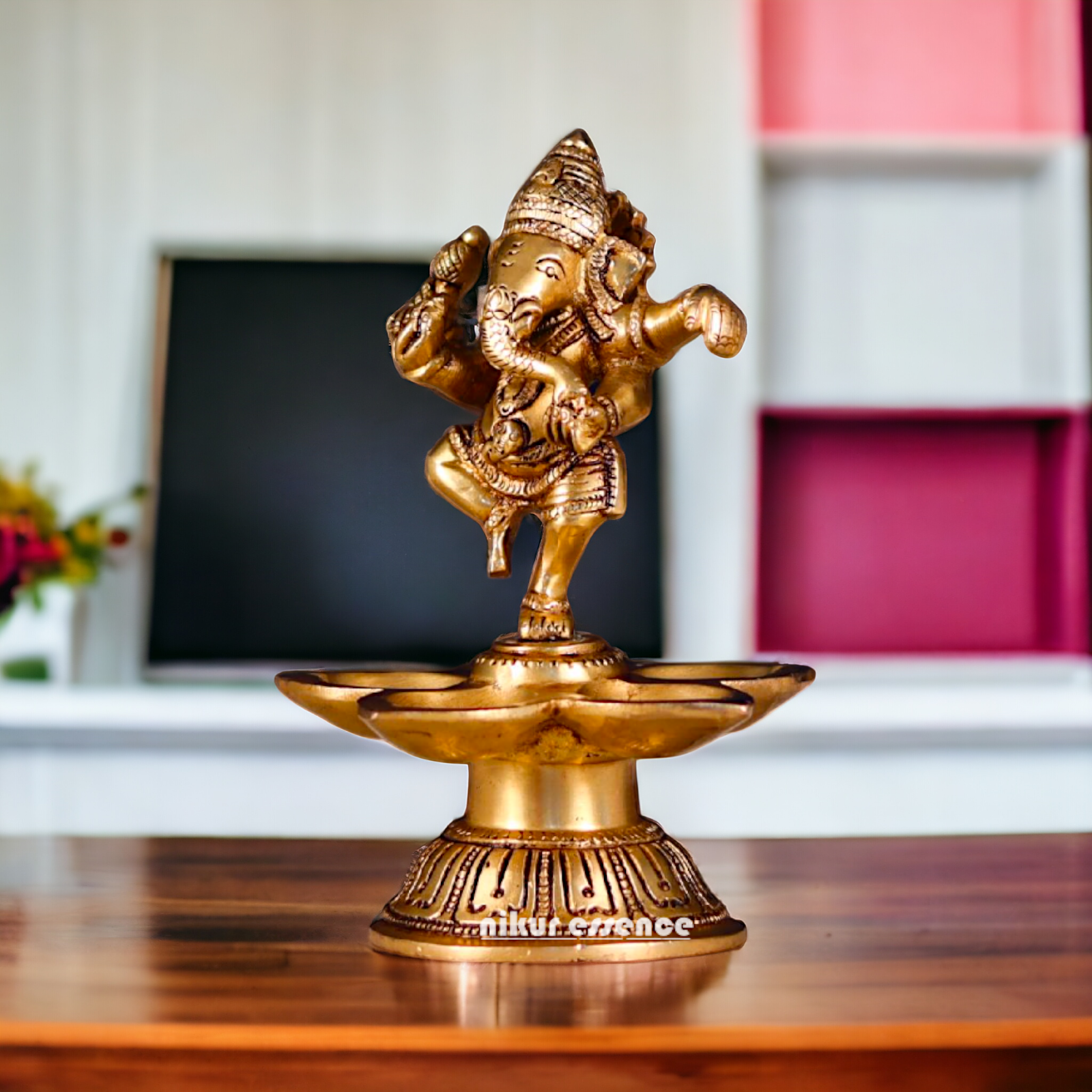 Ganesha Dancing with diya Pital brass - 5.5 Inches