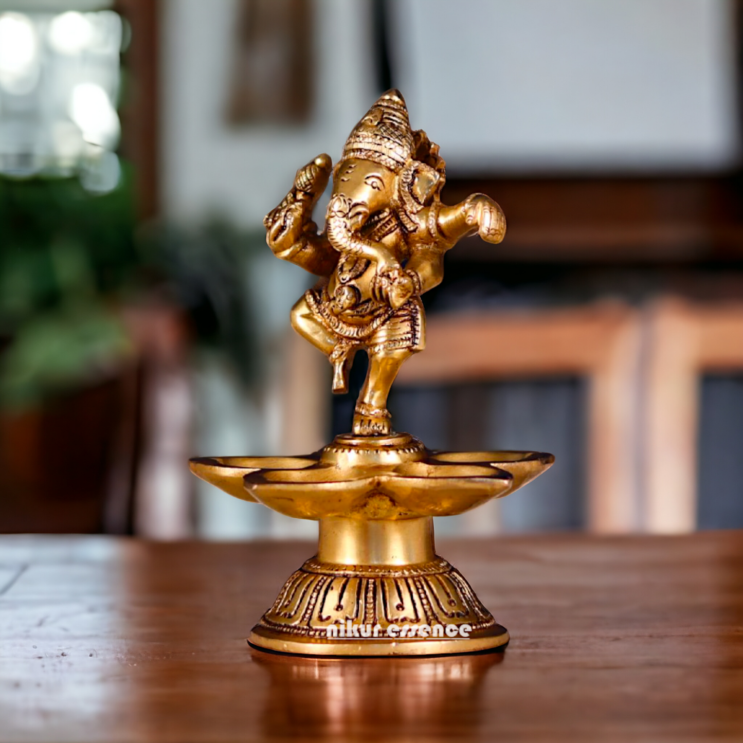 Ganesha Dancing with diya Pital brass - 5.5 Inches