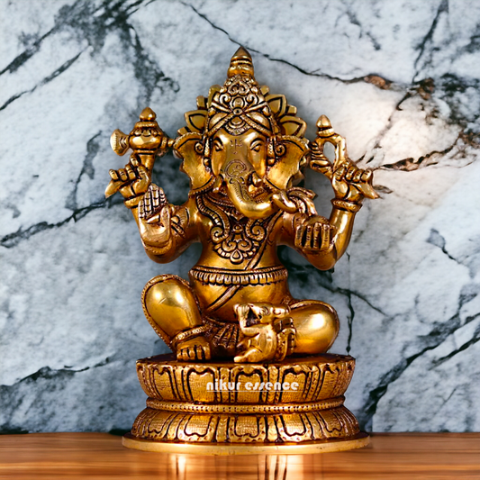 Pital Ganesha Antique Brass idol - 8.5 Inches