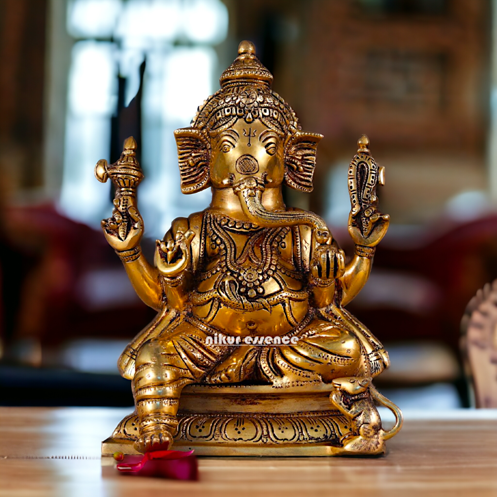 Superfine Brass Ganesha Seated Pital Murti - 10 inches