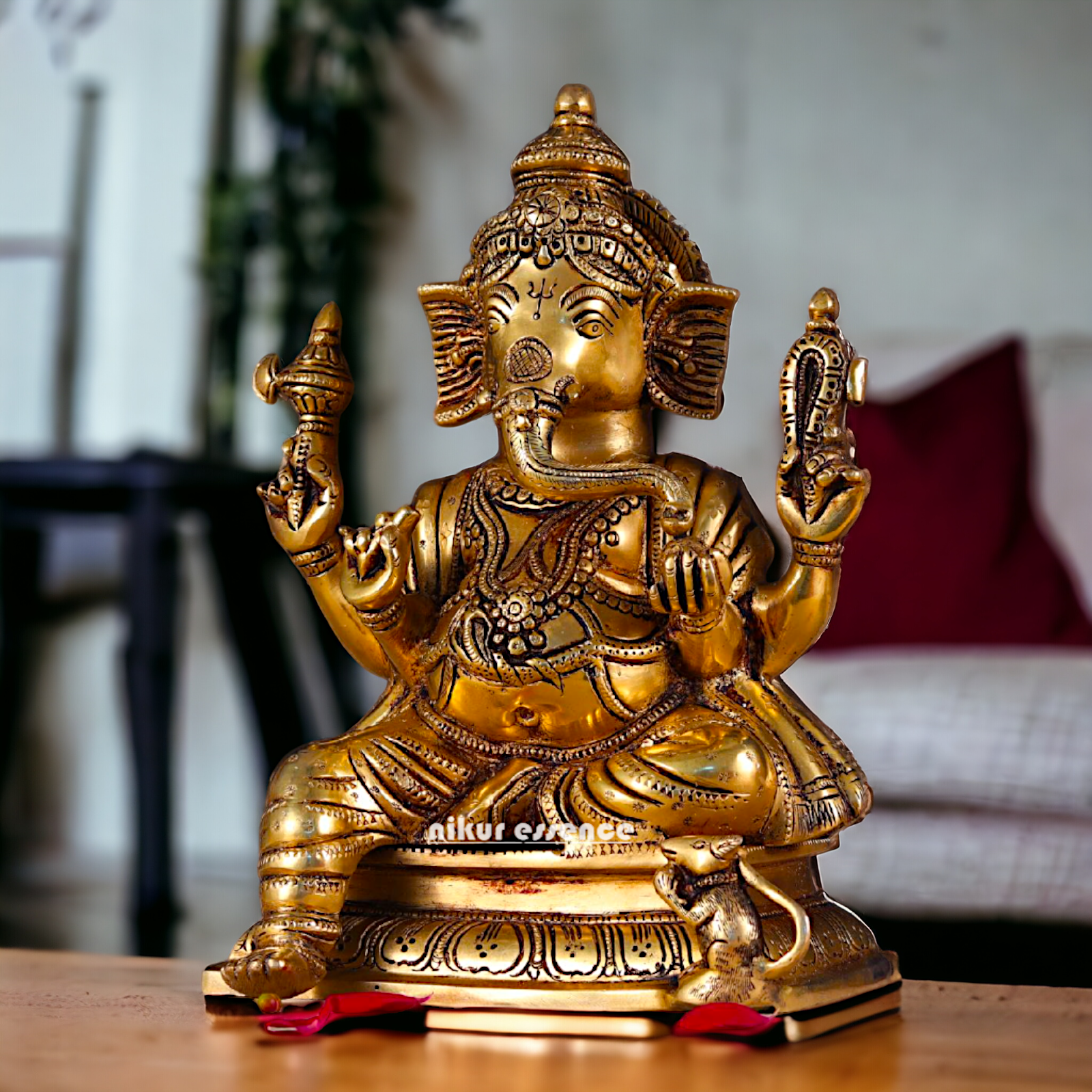 Superfine Brass Ganesha Seated Pital Murti - 10 inches