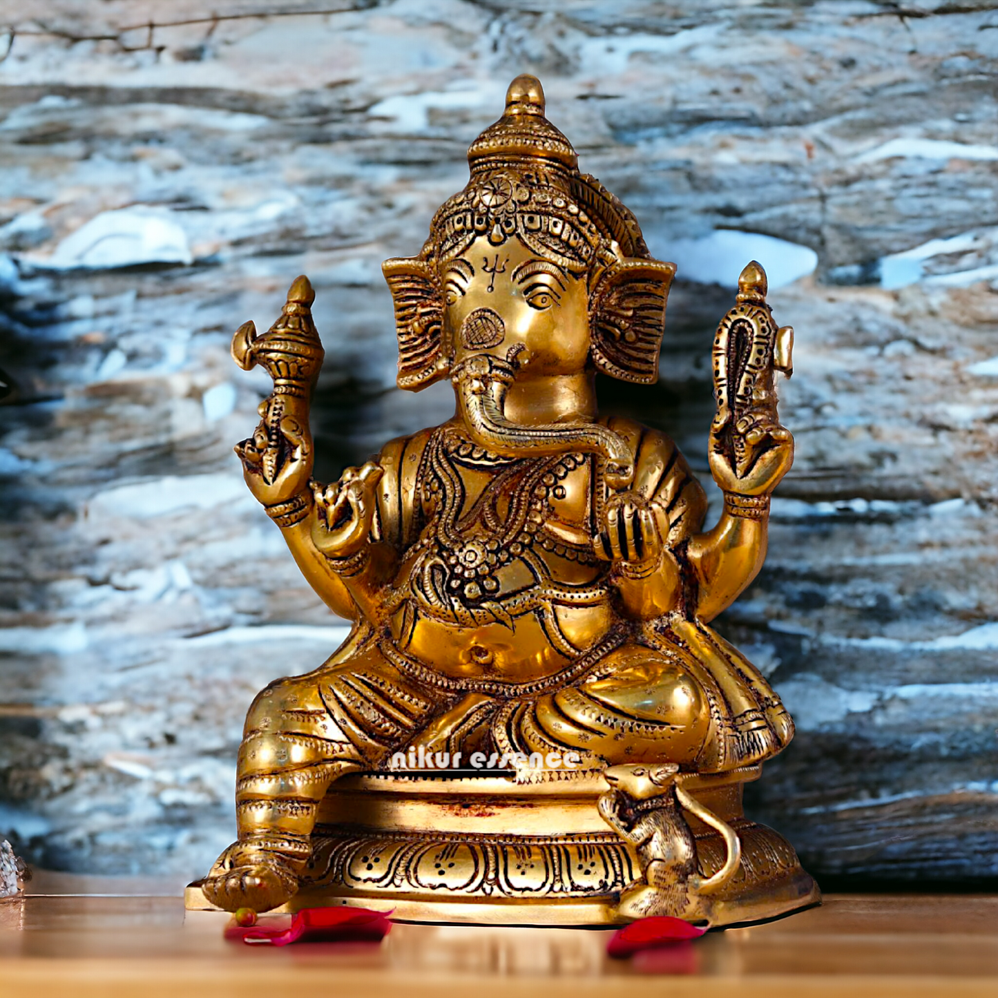 Superfine Brass Ganesha Seated Pital Murti - 10 inches