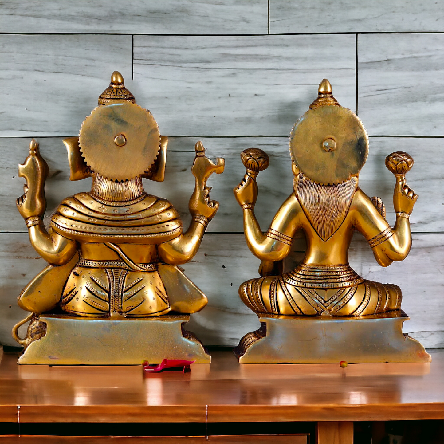 Superfine Brass Lakshmi Ganesha Seated Pital Murti - 10 inches