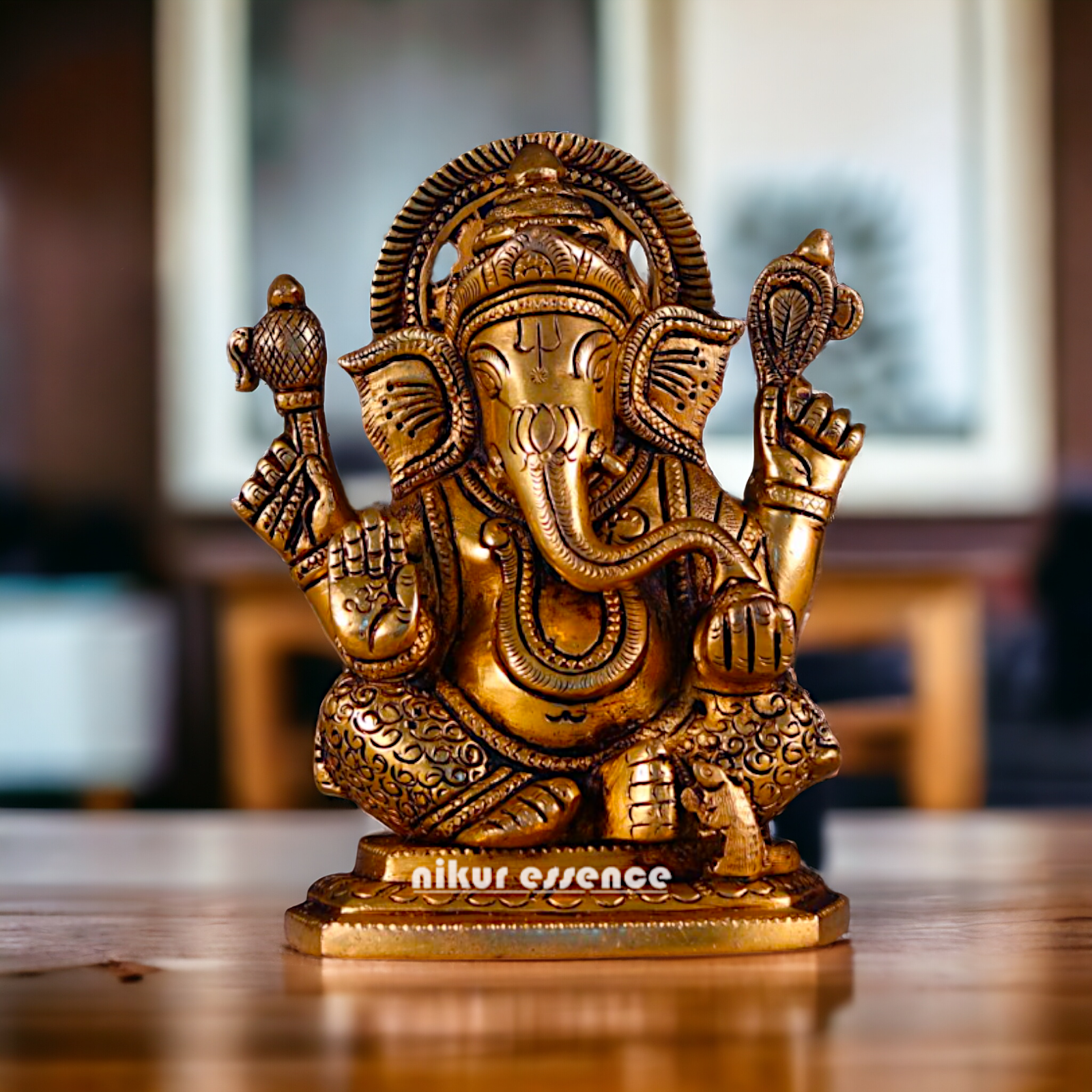 Solid Brass Ganesha Ganpati Pital Murti - 5.5 inches