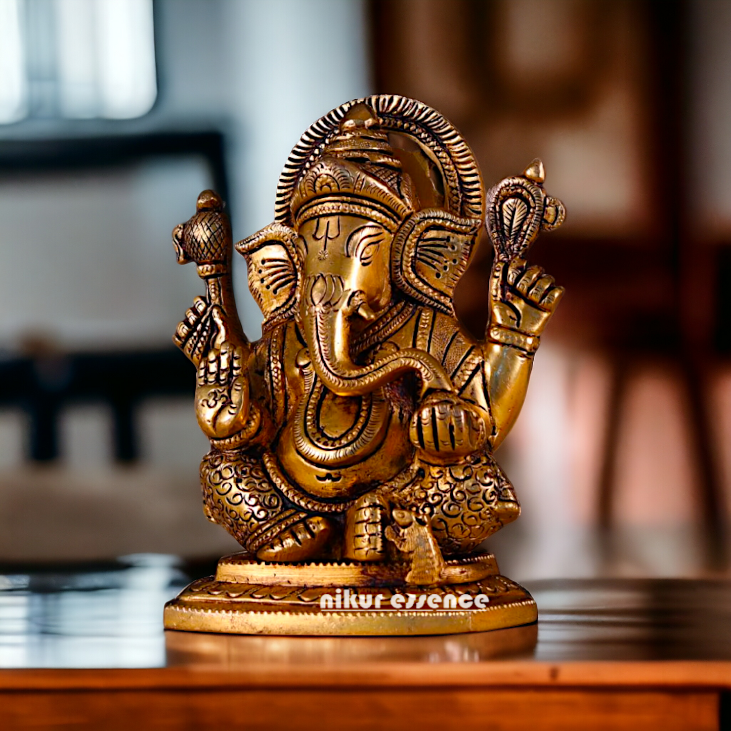 Solid Brass Ganesha Ganpati Pital Murti - 5.5 inches