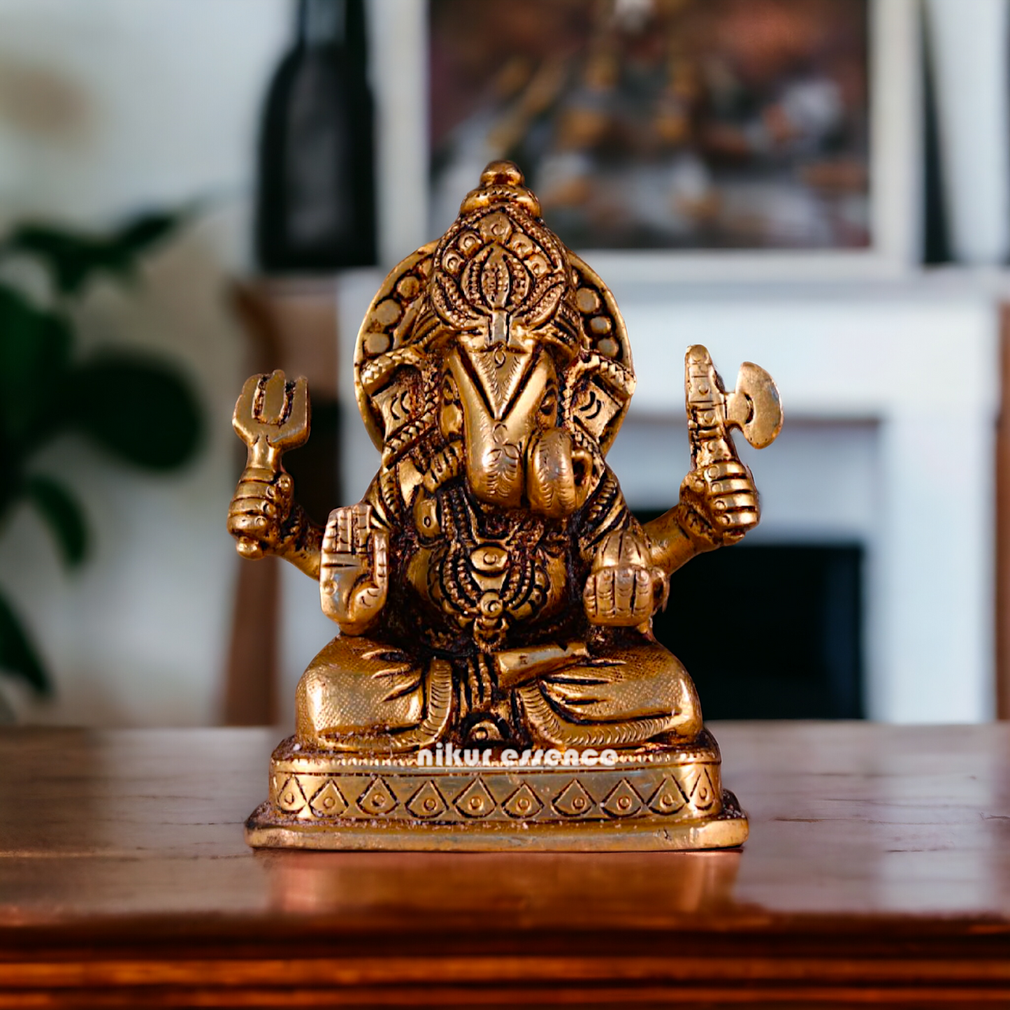 Brass Ganesha Ganpati Seated pital murti - 4 inches