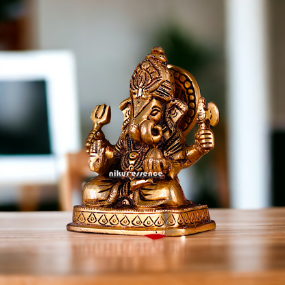 Brass Ganesha Ganpati Seated pital murti - 4 inches