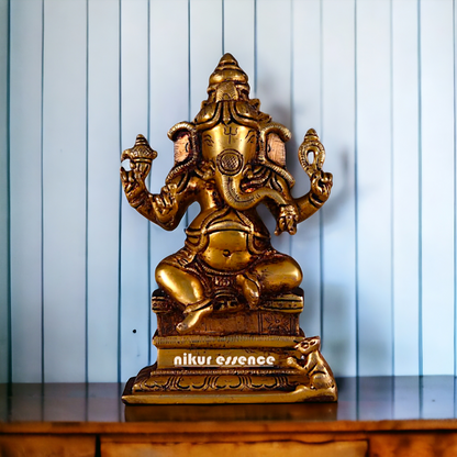 Ganesha Vinayaka Sitting pital ki murti - 6.2 inches