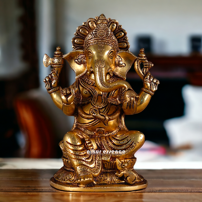 Pital Ganesha Seated Brass statue - 11 inches