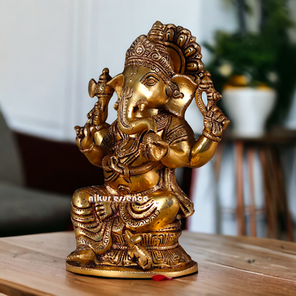 Pital Ganesha Seated Brass statue - 11 inches