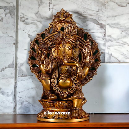 Solid Brass Ganesha Seated Brass statue - 12 inches