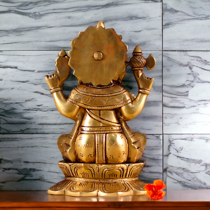 Superfine Brass Ganesha Seated Brass Pital ki Murti - 8 inches