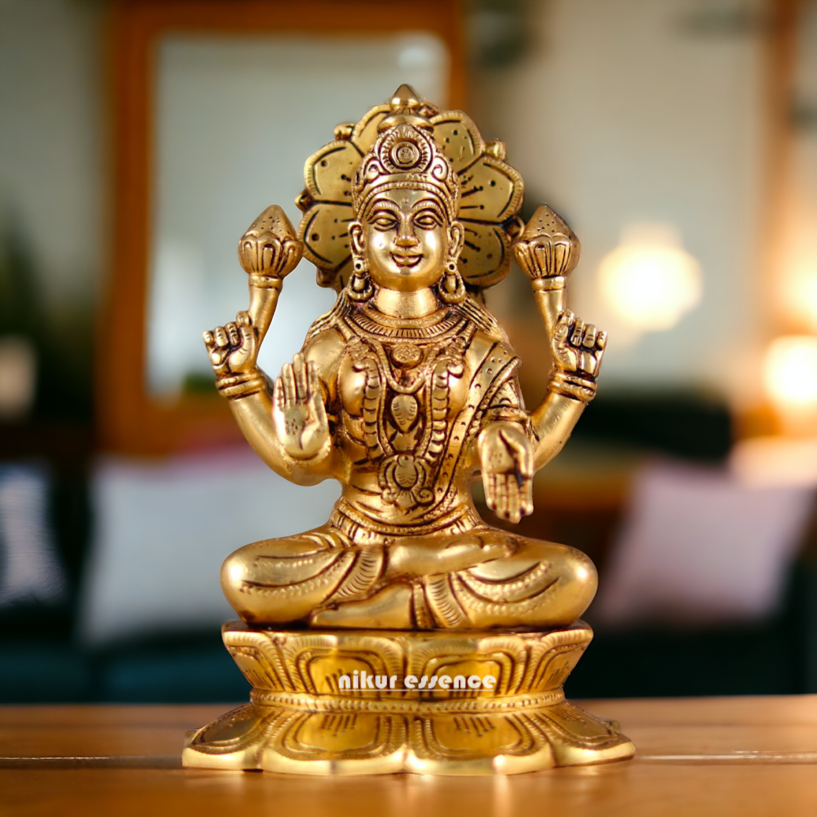 Pital Lakshmi Maa solid brass idol - 8 inches