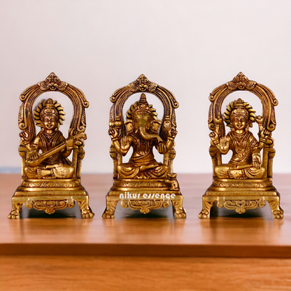 Goddess Lakshmi Ganesha Saraswati Maa pair Pure Brass idol - 9 inches