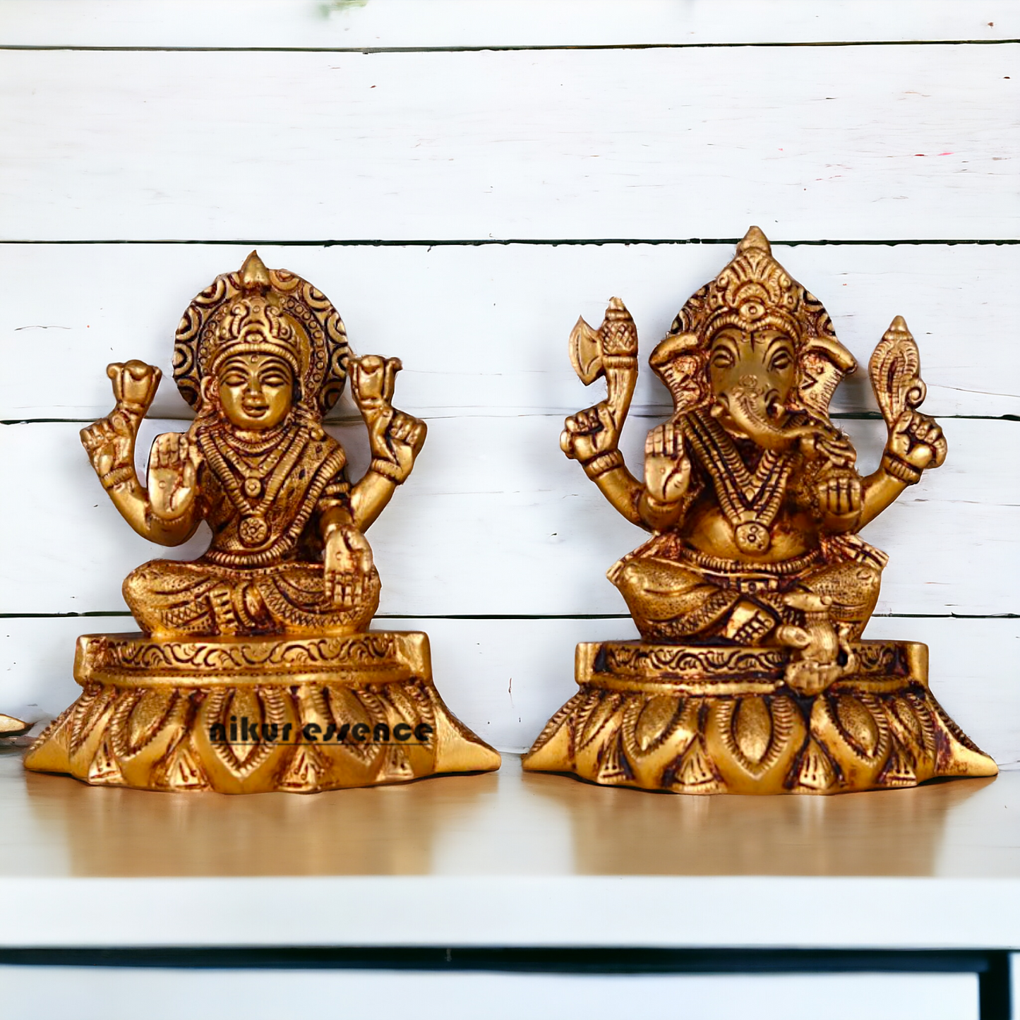 Mahalakshmi Ganesha Seated Brass Pair idol - 5.2 inches