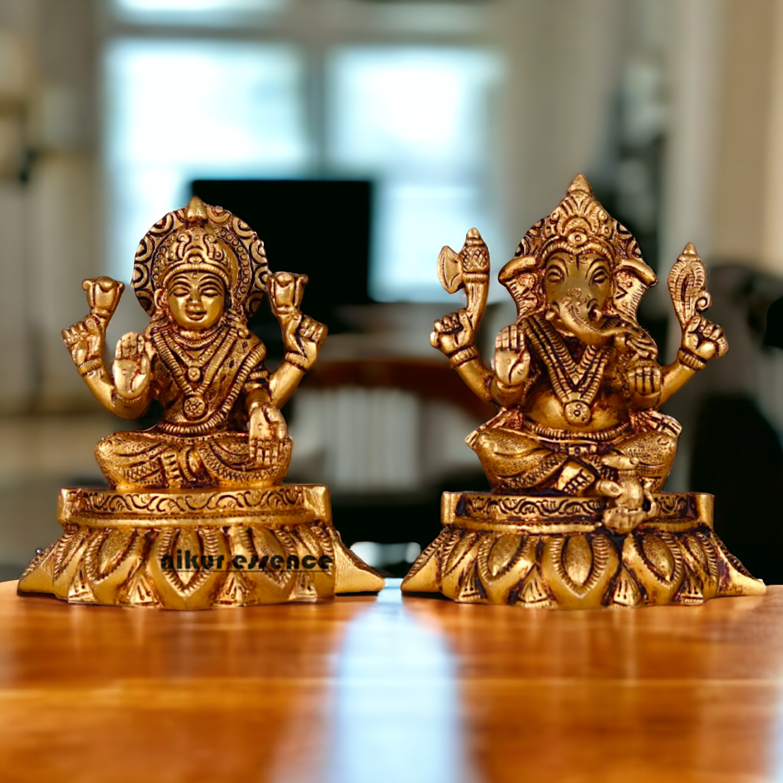 Mahalakshmi Ganesha Seated Brass Pair idol - 5.2 inches