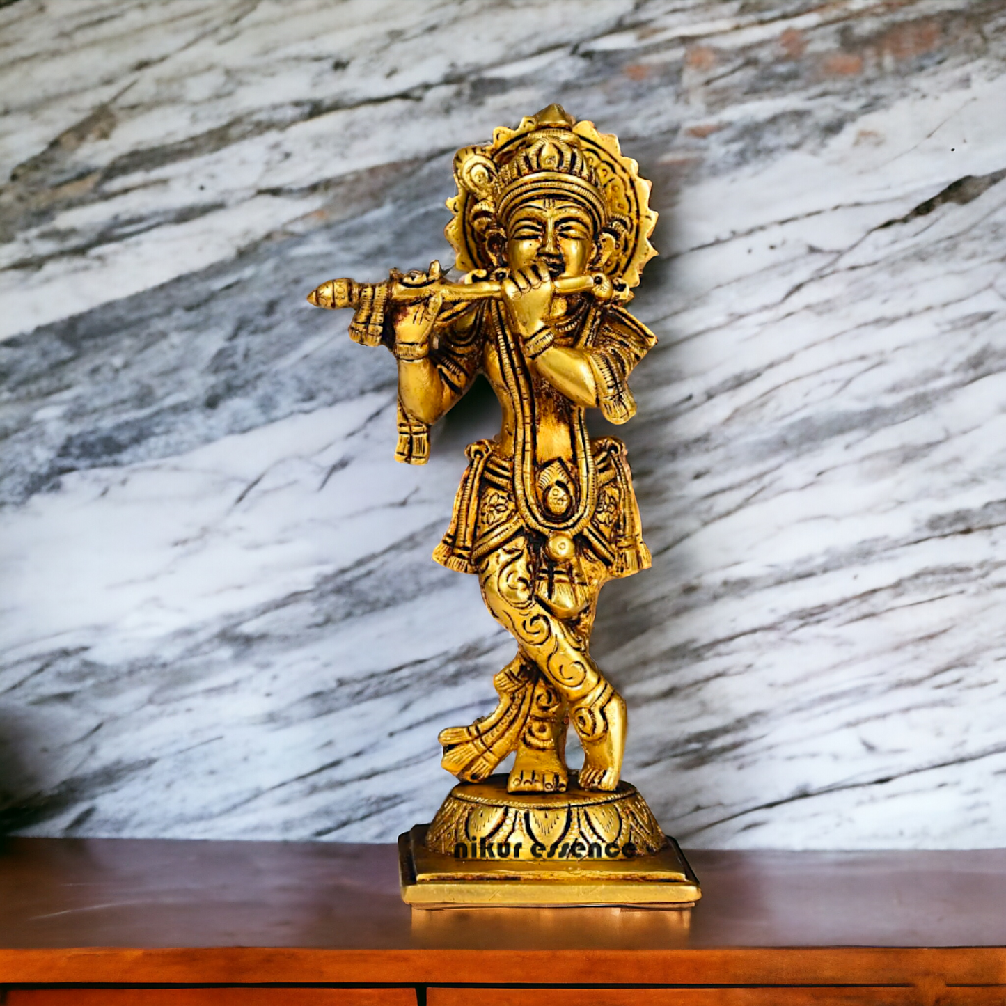 Superfine Brass Krishna Standing Playing Flute Pital idol - 7.5 inches