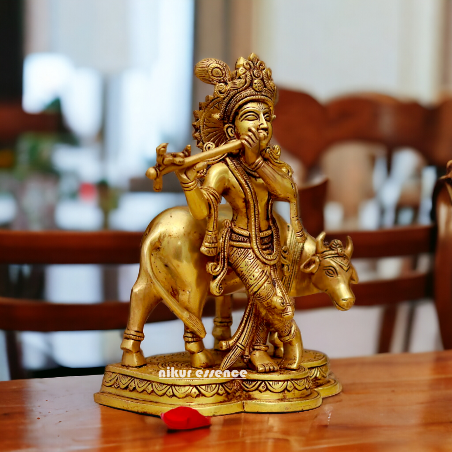 Pital Krishna with cow solid Brass idol - 10.7 Inches