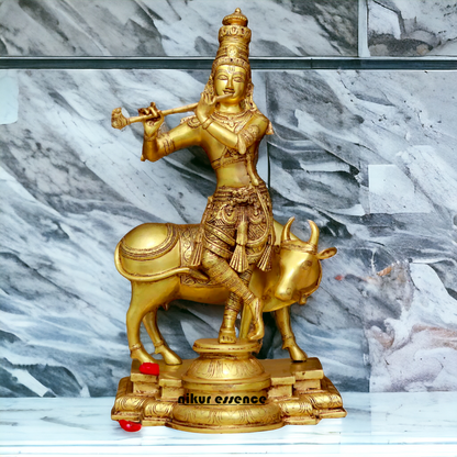 Krishna Murli with cow pure Brass idol - 24 Inches