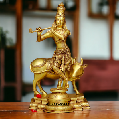 Krishna Murli with cow pure Brass idol - 24 Inches