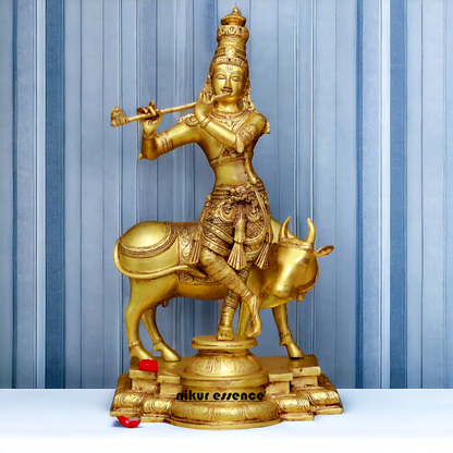 Krishna Murli with cow pure Brass idol - 24 Inches