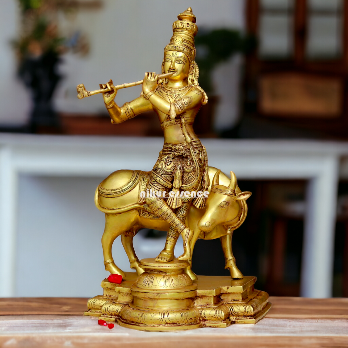 Krishna Murli with cow pure Brass idol - 24 Inches