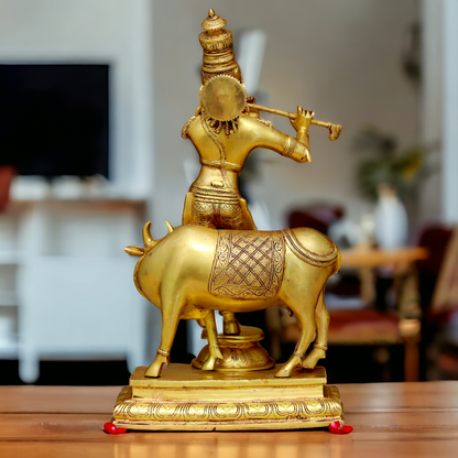 Krishna Murli with cow pure Brass idol - 24 Inches