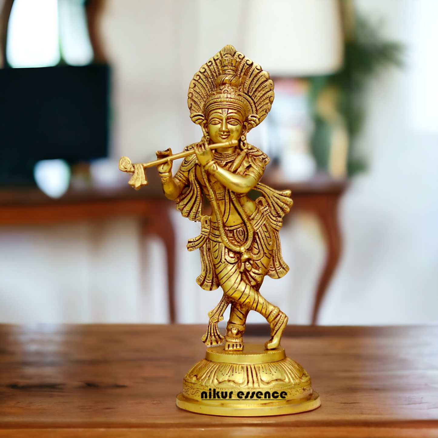 Pure Pital Krishna Playing Flute Brass idol - 14.5 Inches