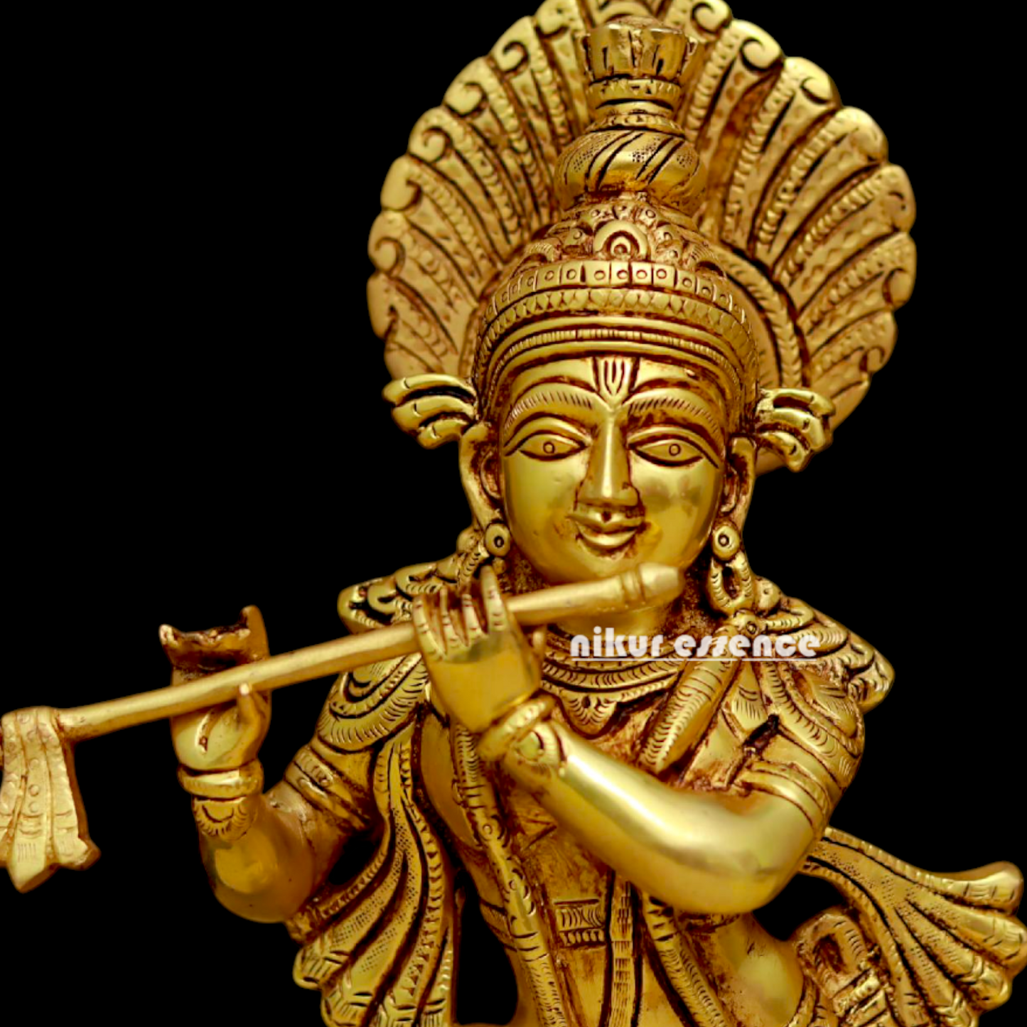 Pure Pital Krishna Playing Flute Brass idol - 14.5 Inches