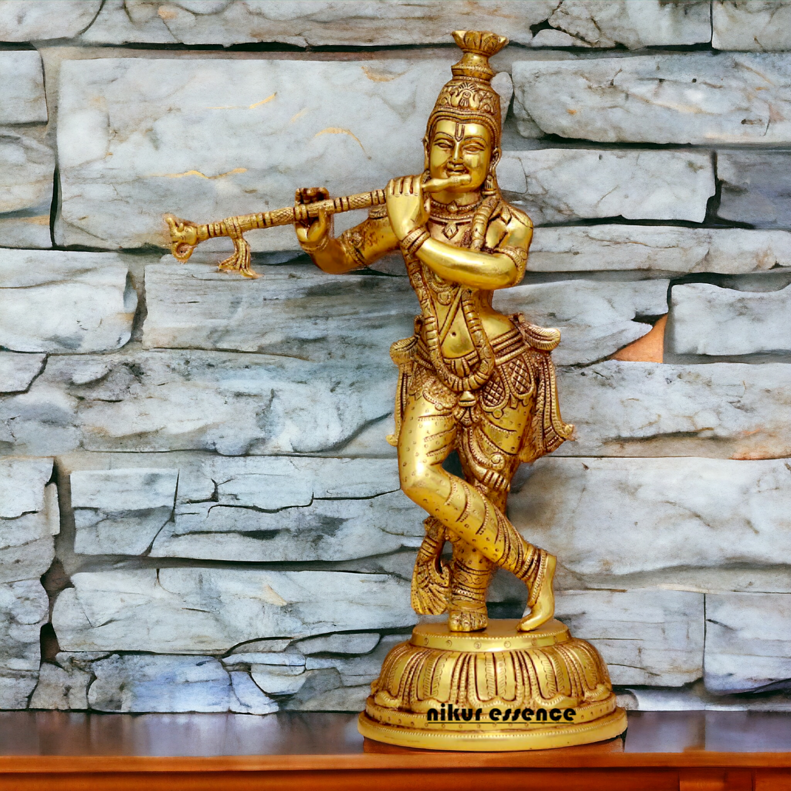 Big Krishna Playing Flute Brass idol - 19 Inches