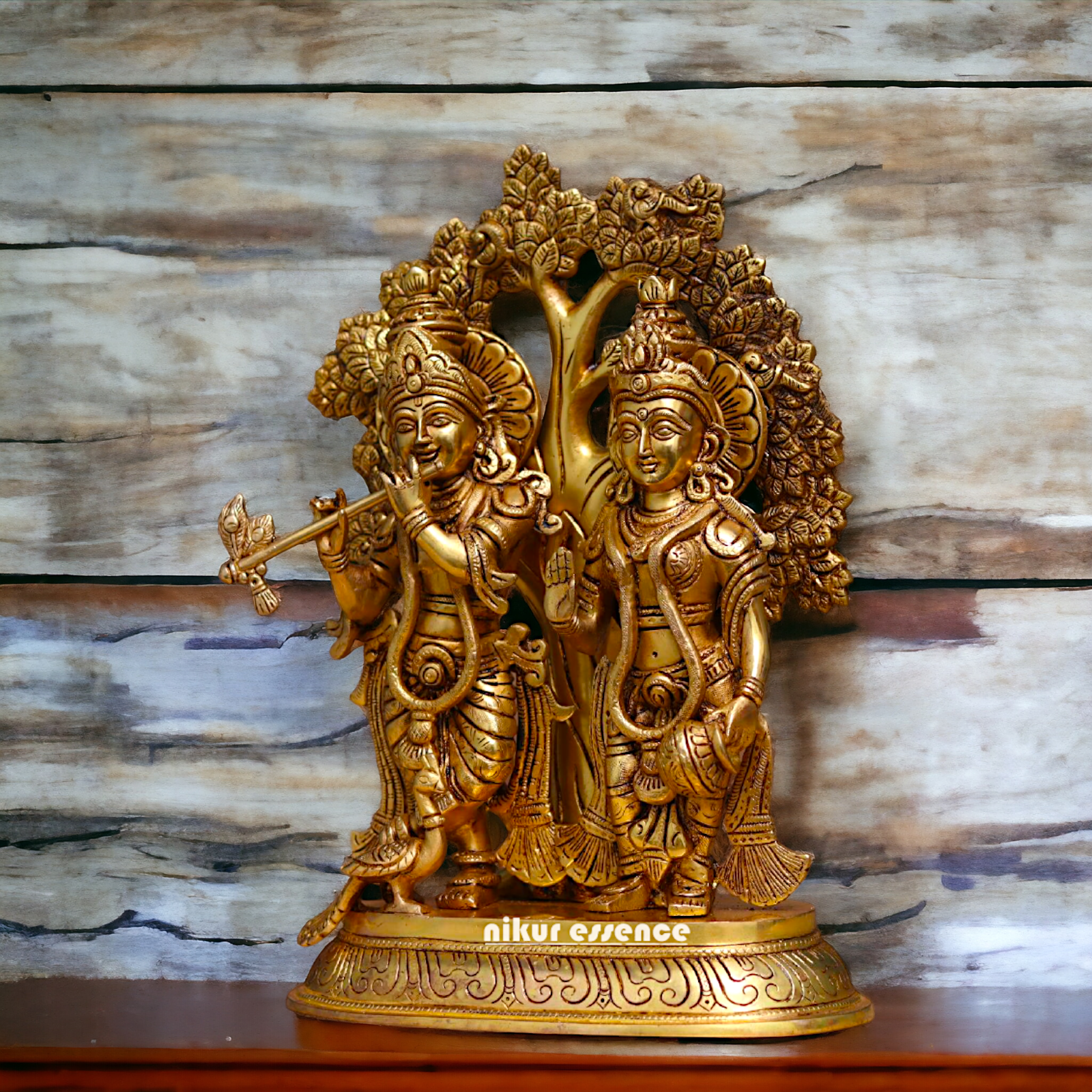 Radha Krishna with tree Antique Brass idol - 13.8 Inches