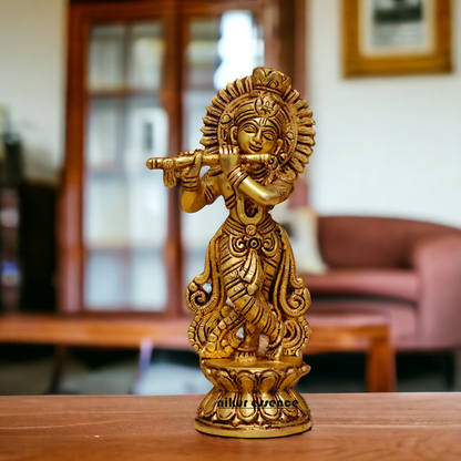 Antique Brass Krishna brass idol - 9 Inches