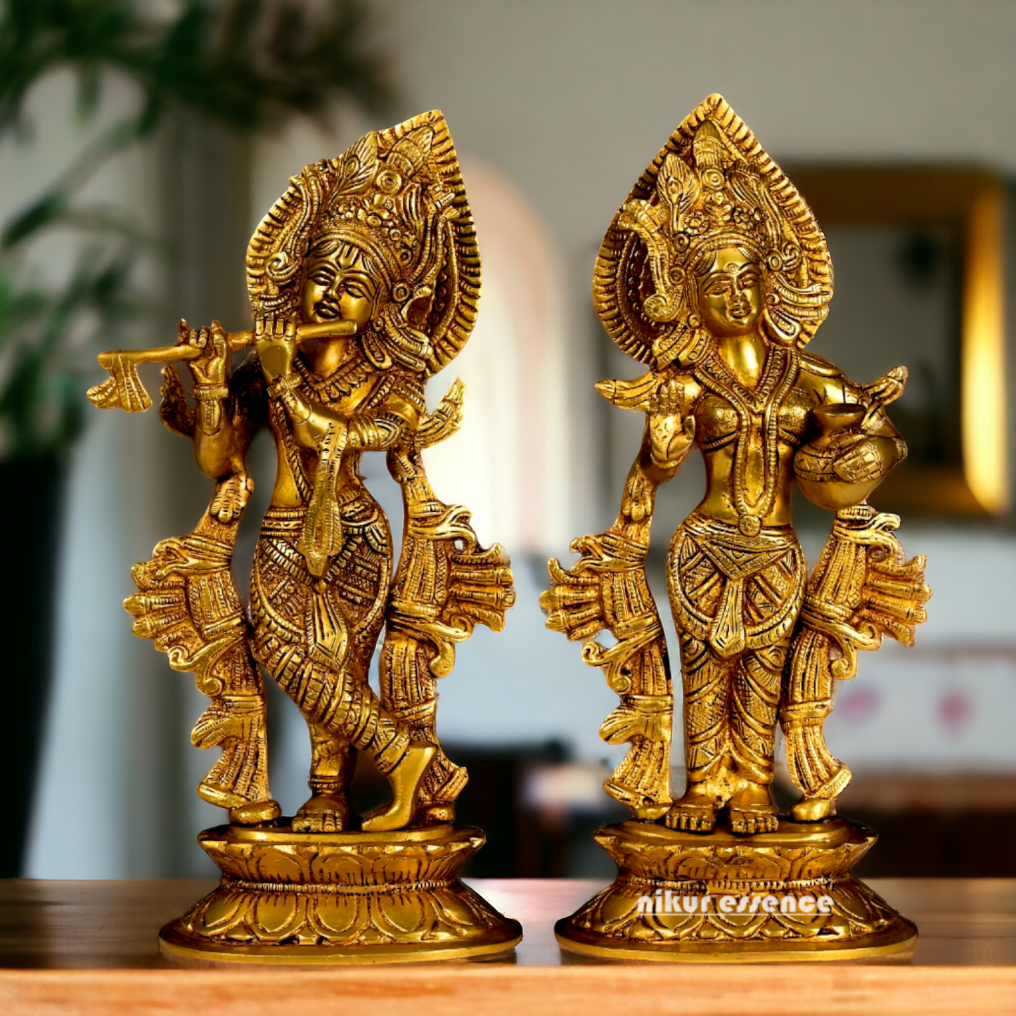 Big Radha Krishna with Playing Flute brass idol - 12.5 Inches