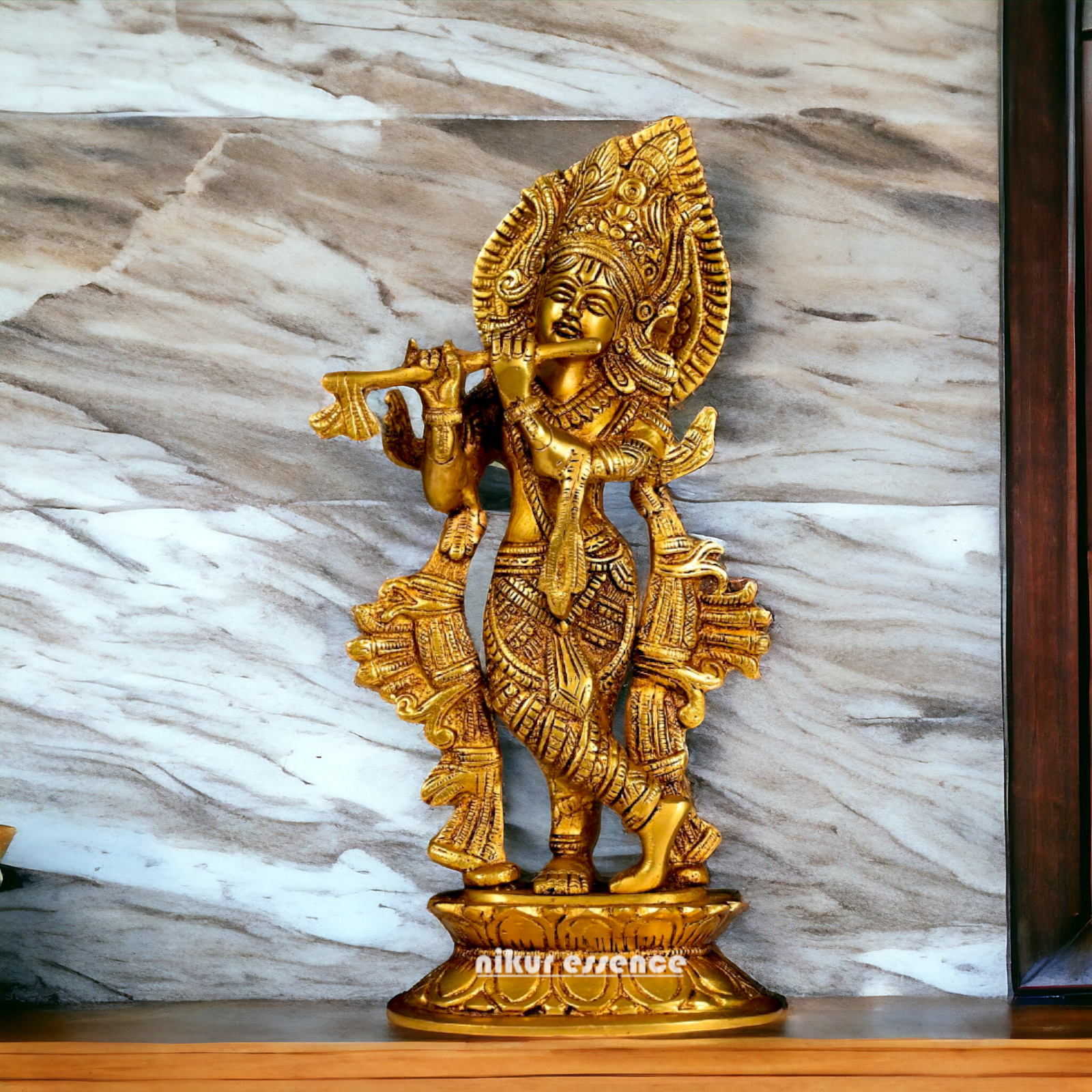 Big Radha Krishna with Playing Flute brass idol - 12.5 Inches