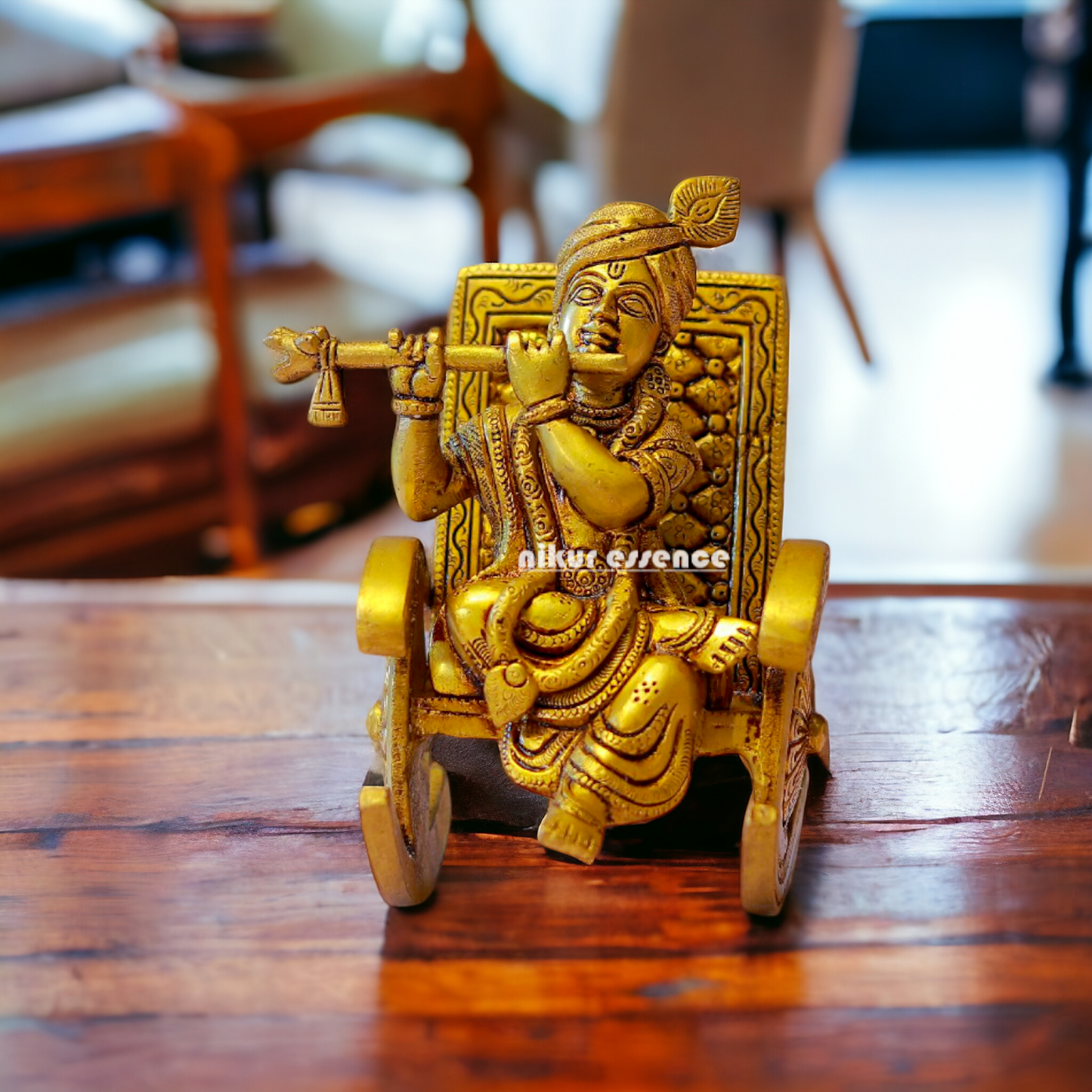 Krishna Sitting on chair Brass idol - 6.5 Inches