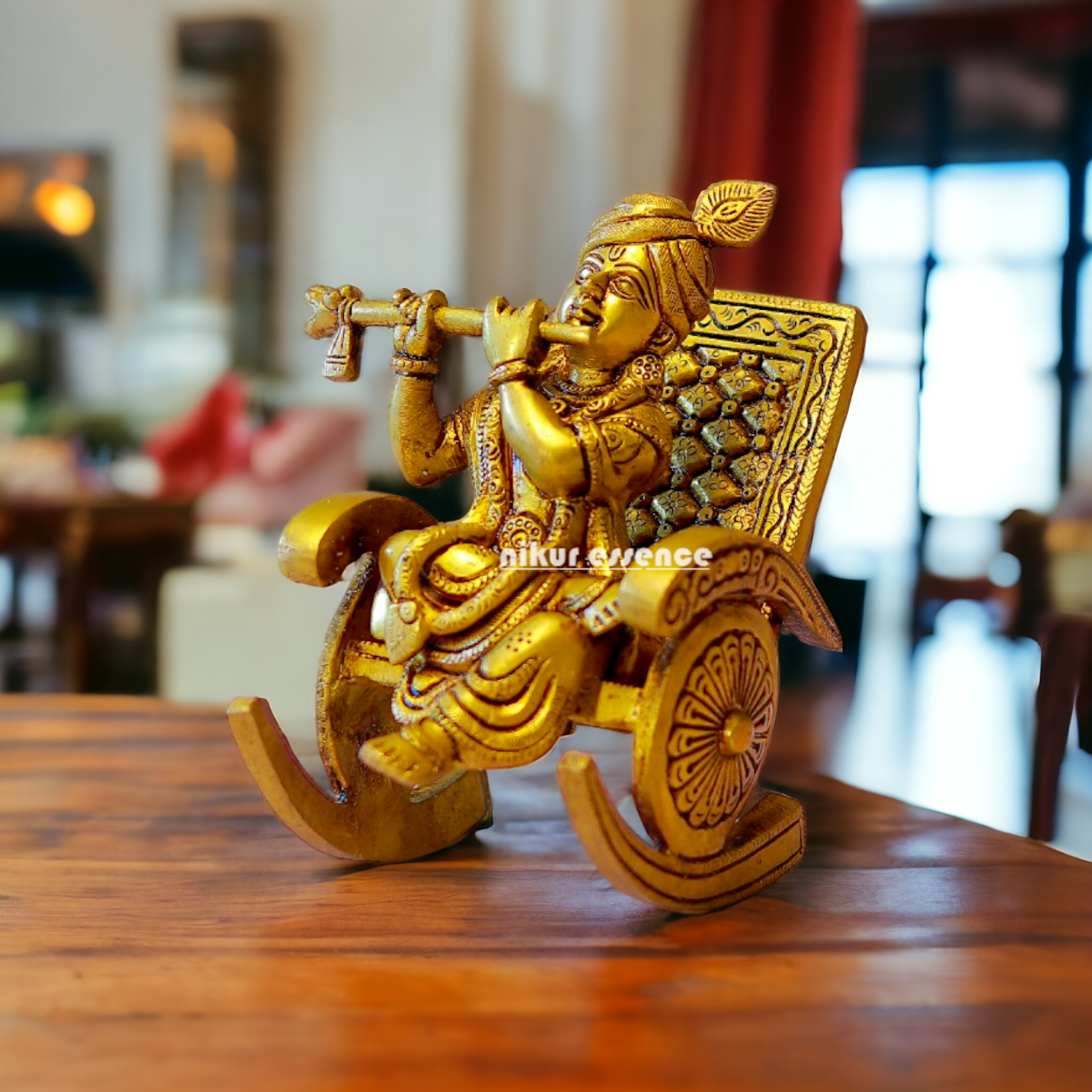 Krishna Sitting on chair Brass idol - 6.5 Inches