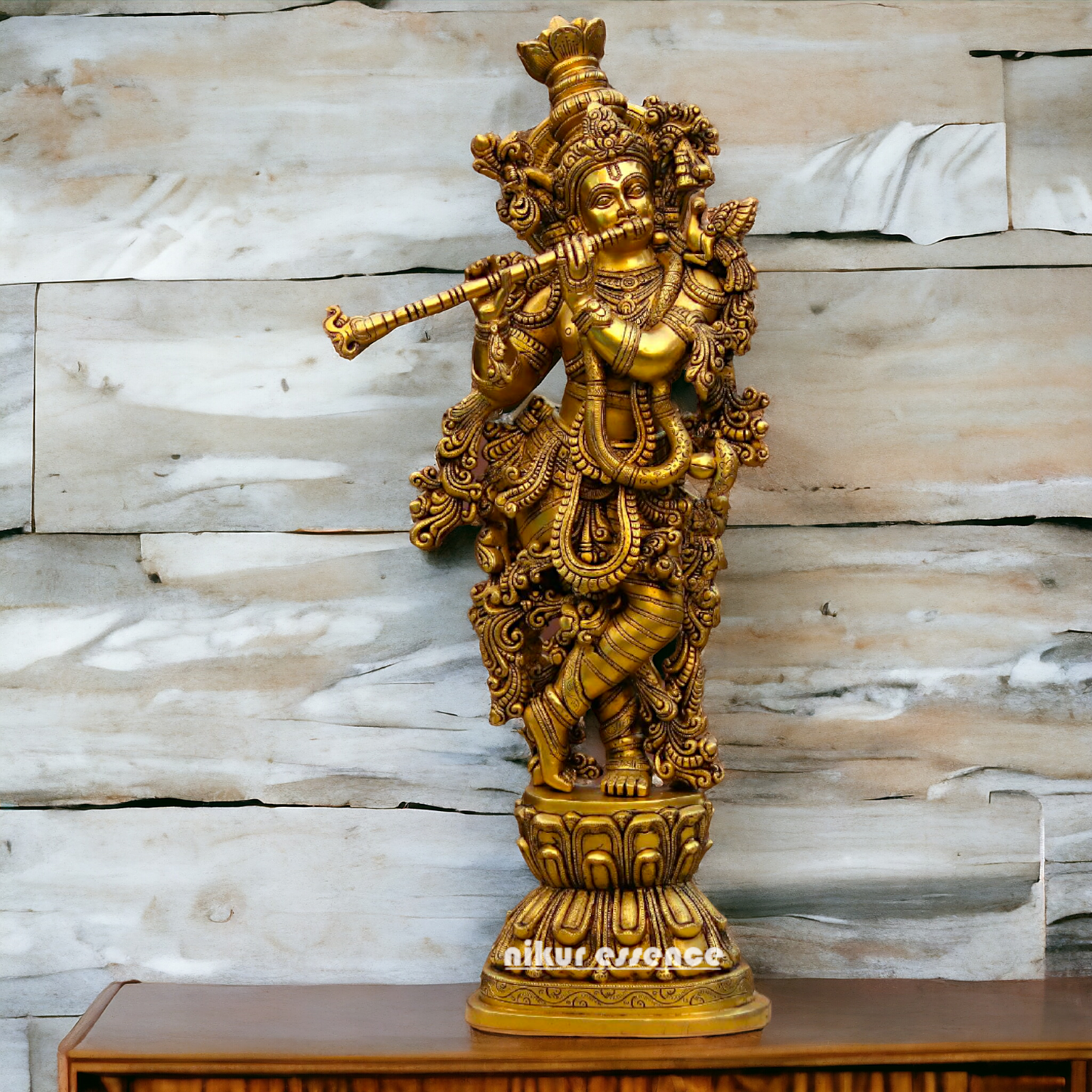 Pure Brass Krishna Standing Statue - 29.5 inches