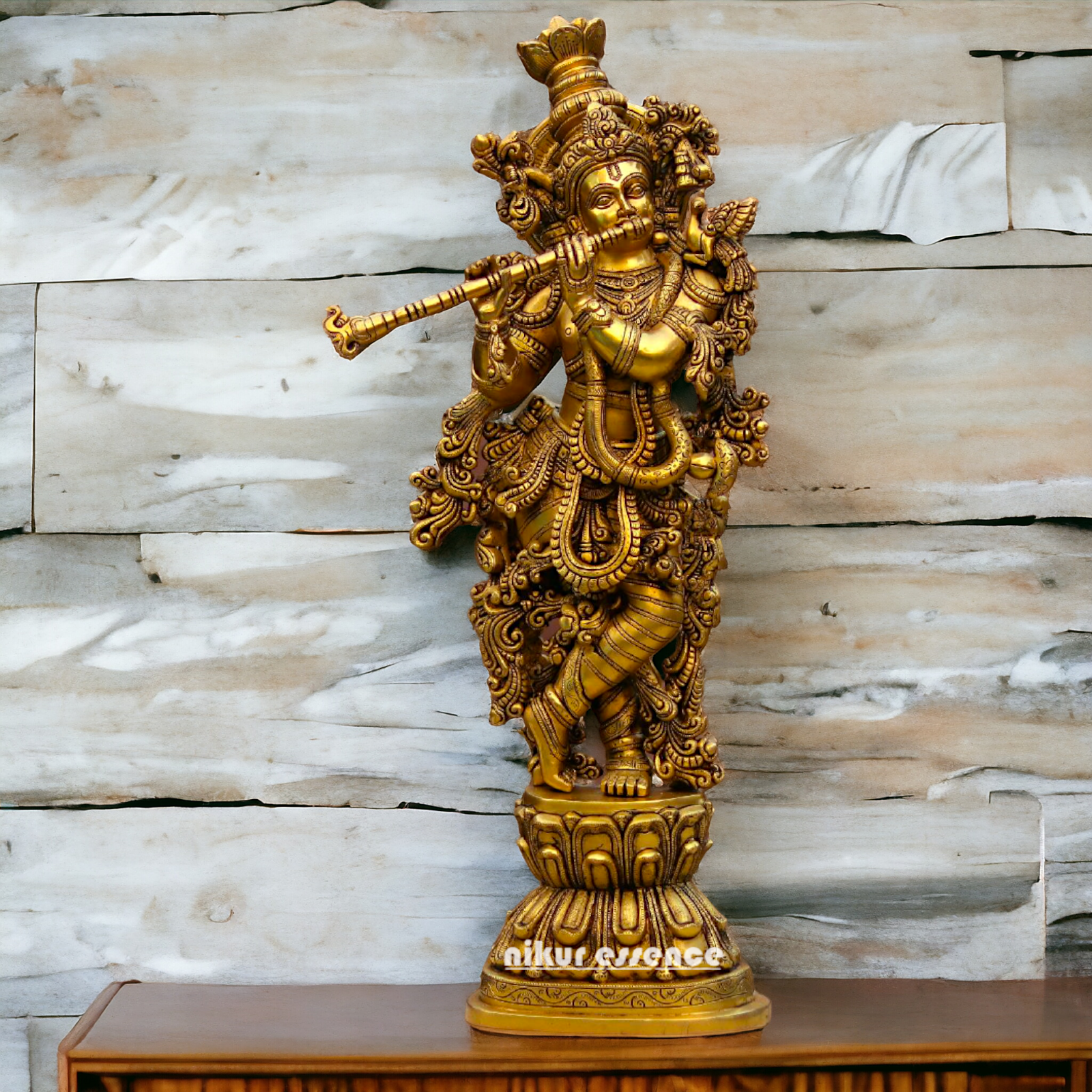 Pure Brass Krishna Standing Statue - 29.5 inches