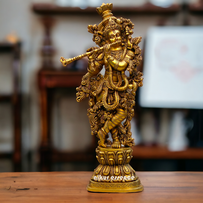 Pure Brass Krishna Standing Statue - 29.5 inches