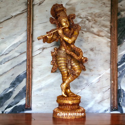 Pital Krishna Standing with Playing Flute Brass Big statue - 46 inches