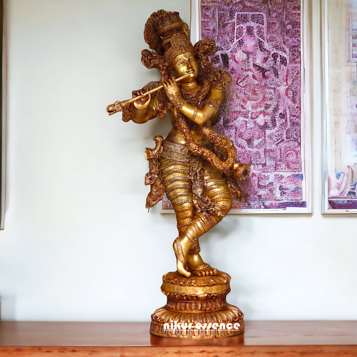 Pital Krishna Standing with Playing Flute Brass Big statue - 46 inches