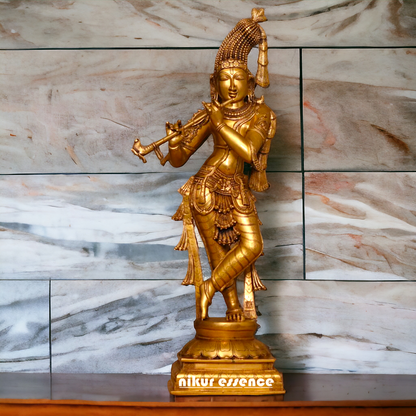 Large Krishna Murli Standing with Playing Flute pure Brass idol - 36 inches