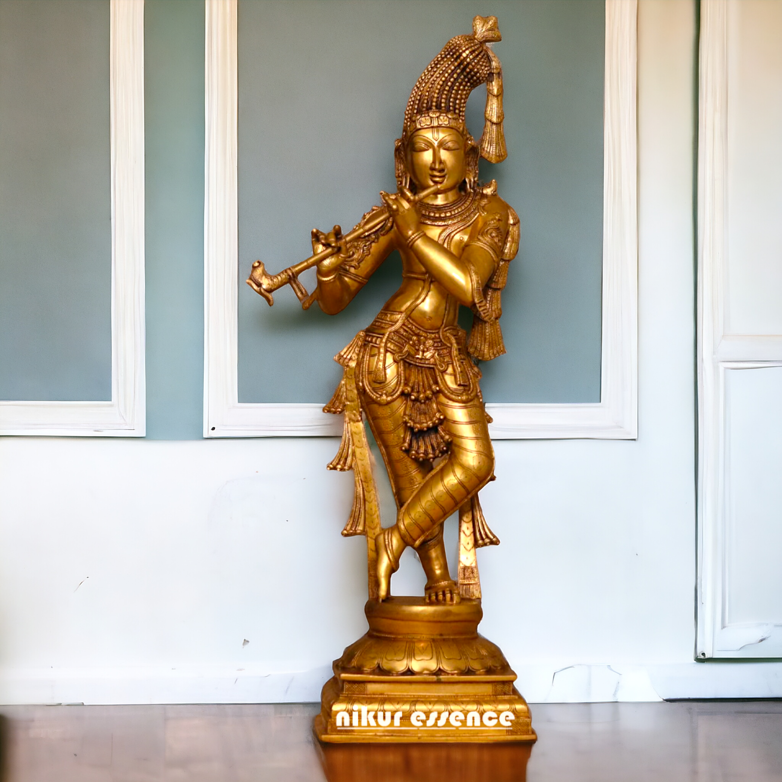 Large Krishna Murli Standing with Playing Flute pure Brass idol - 36 inches